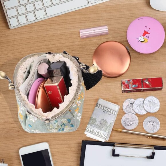 Embroider Coin Purse Vintage Wallets Canvas Change Pouch Floral Trinkets Small K - Picture 7 of 9